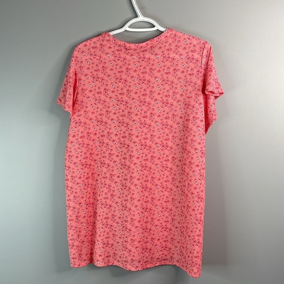 MY STYLE Floral Flutter Sleeve Top Coral Pink Smock Shoulders 1/4 Button 1X - Picture 7 of 12